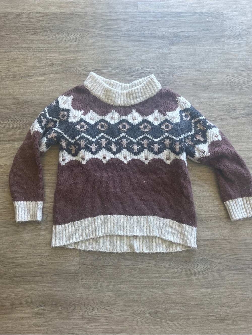 aerie Brown & Cream Fair Isle Mock Neck Sweater